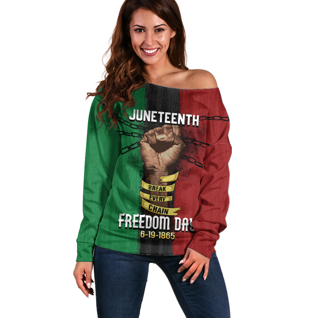 Juneteenth Freedom Day Off Shoulder Sweater Black Pride Month - Wonder Print Shop