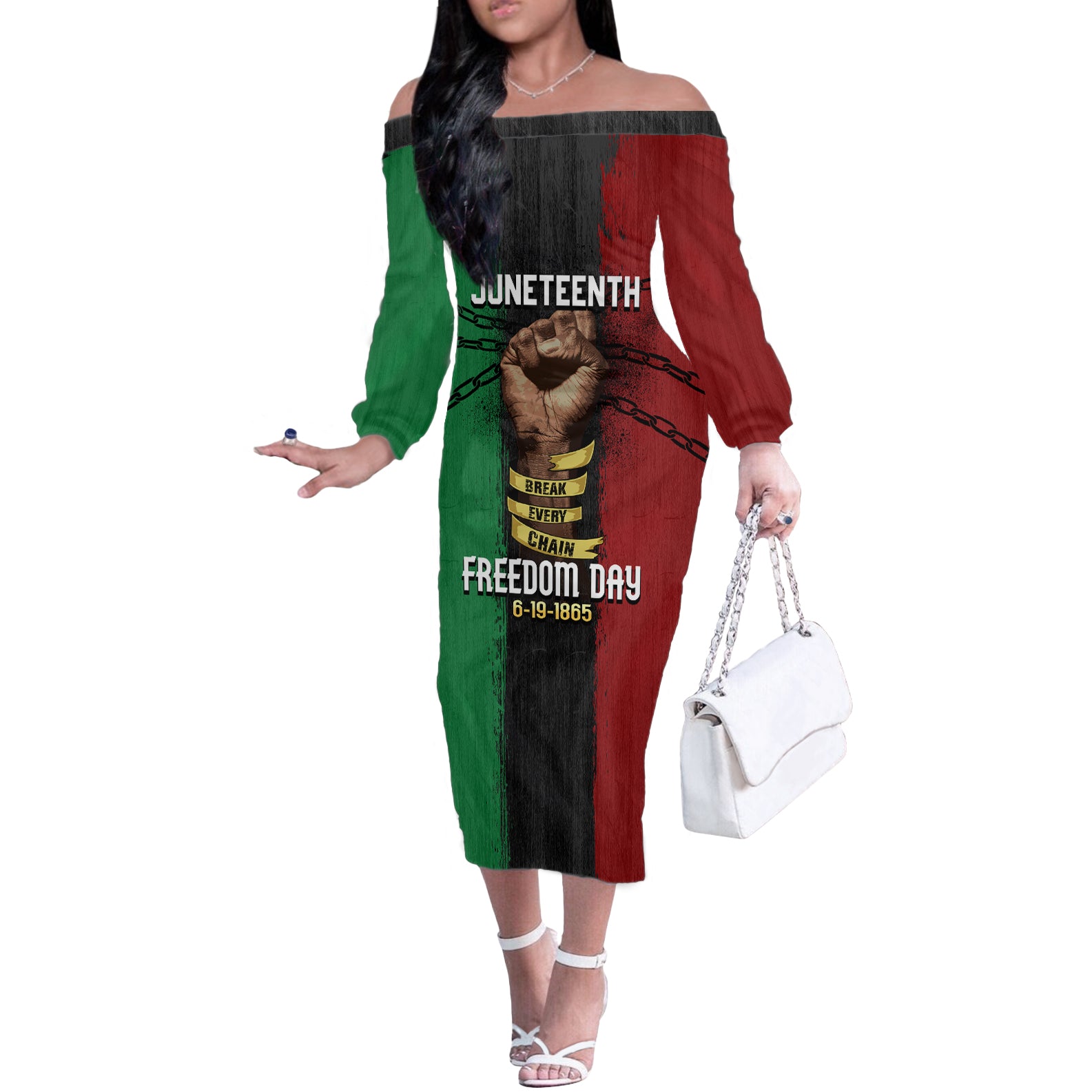 Juneteenth Freedom Day Off The Shoulder Long Sleeve Dress Black Pride Month - Wonder Print Shop