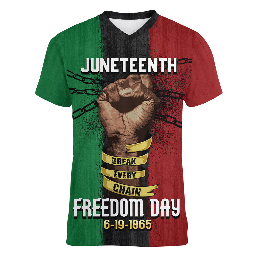 Juneteenth Freedom Day Women V Neck T Shirt Black Pride Month