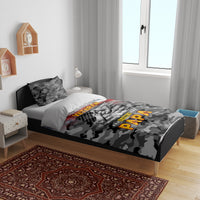 Veteran camo duvet bedding set with American flag design and bold “Veteran Papa” artwork