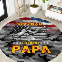 Round American flag veteran carpet rug with camouflage gray and bold PAPA lettering