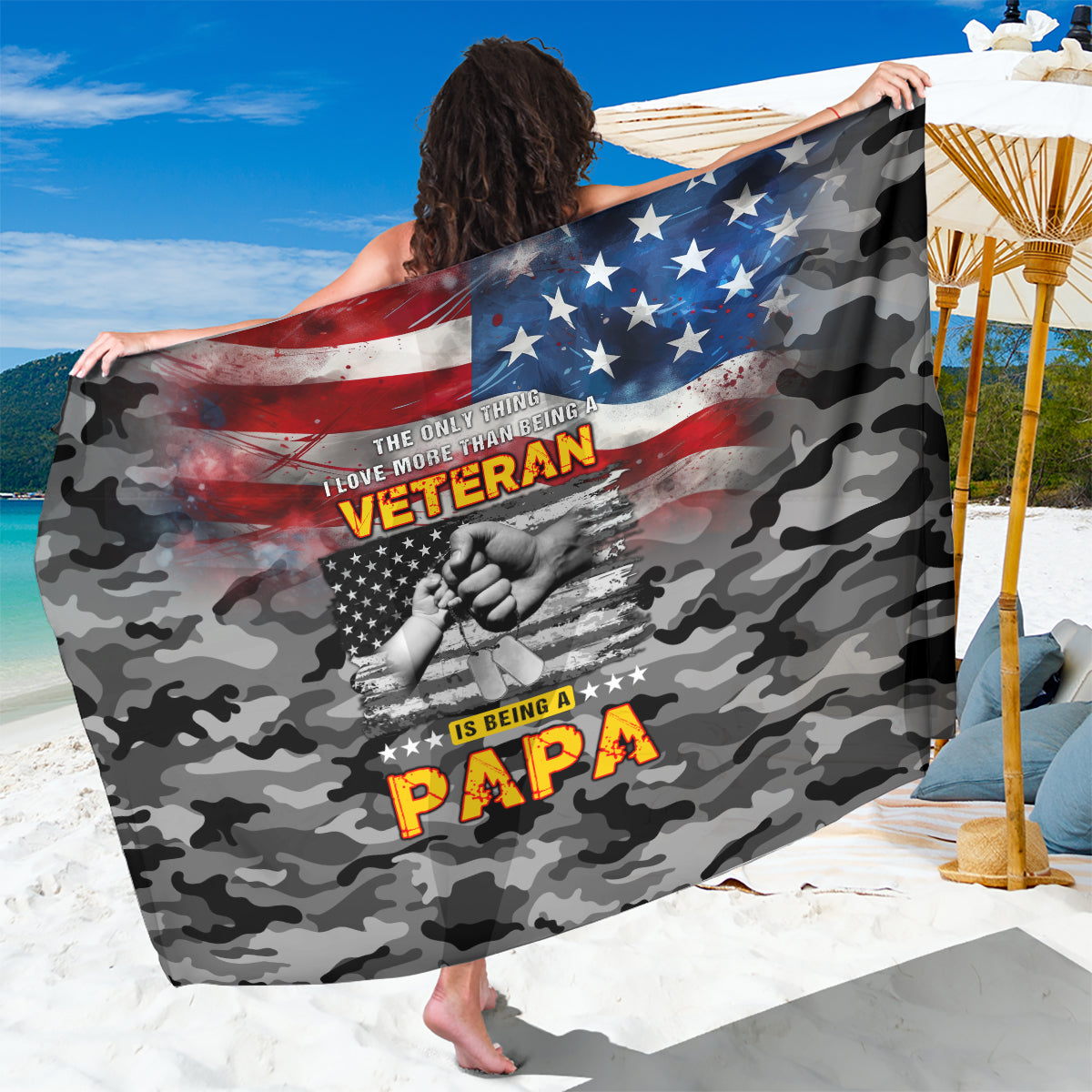 Father's Day Veteran Sarong American Flag - Wonder Print Shop