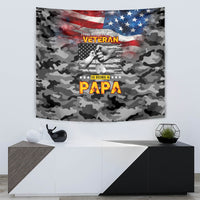 Camouflage veteran Papa wall tapestry with American flag and 'VETERAN' headline design