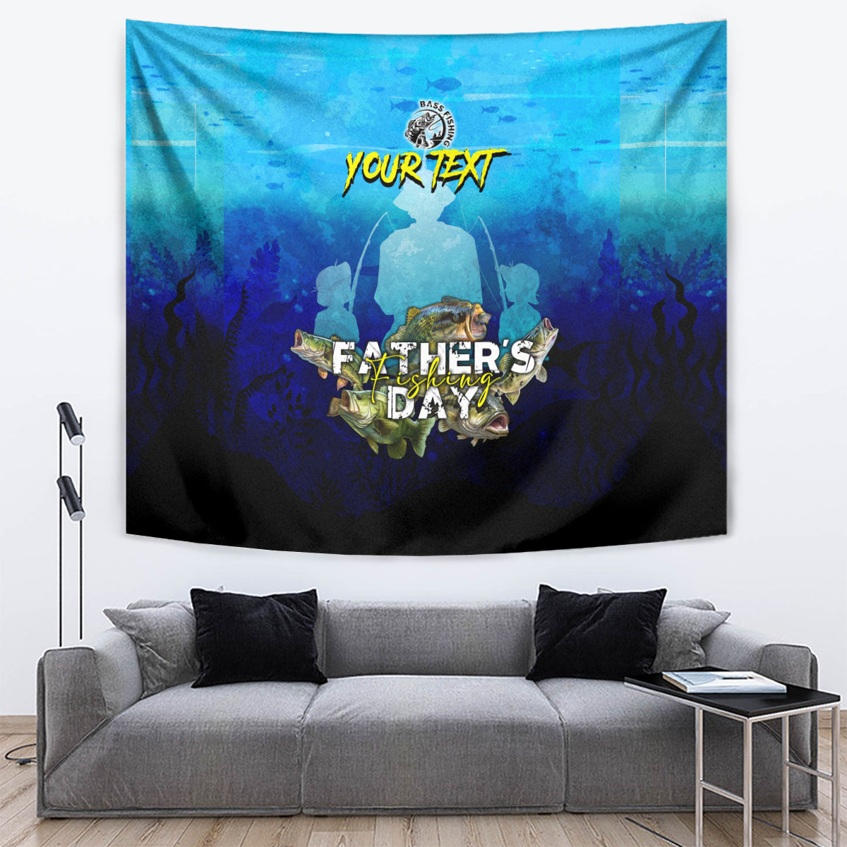 Personalized Father's Day Bass Fishing Tapestry Son and Daughter