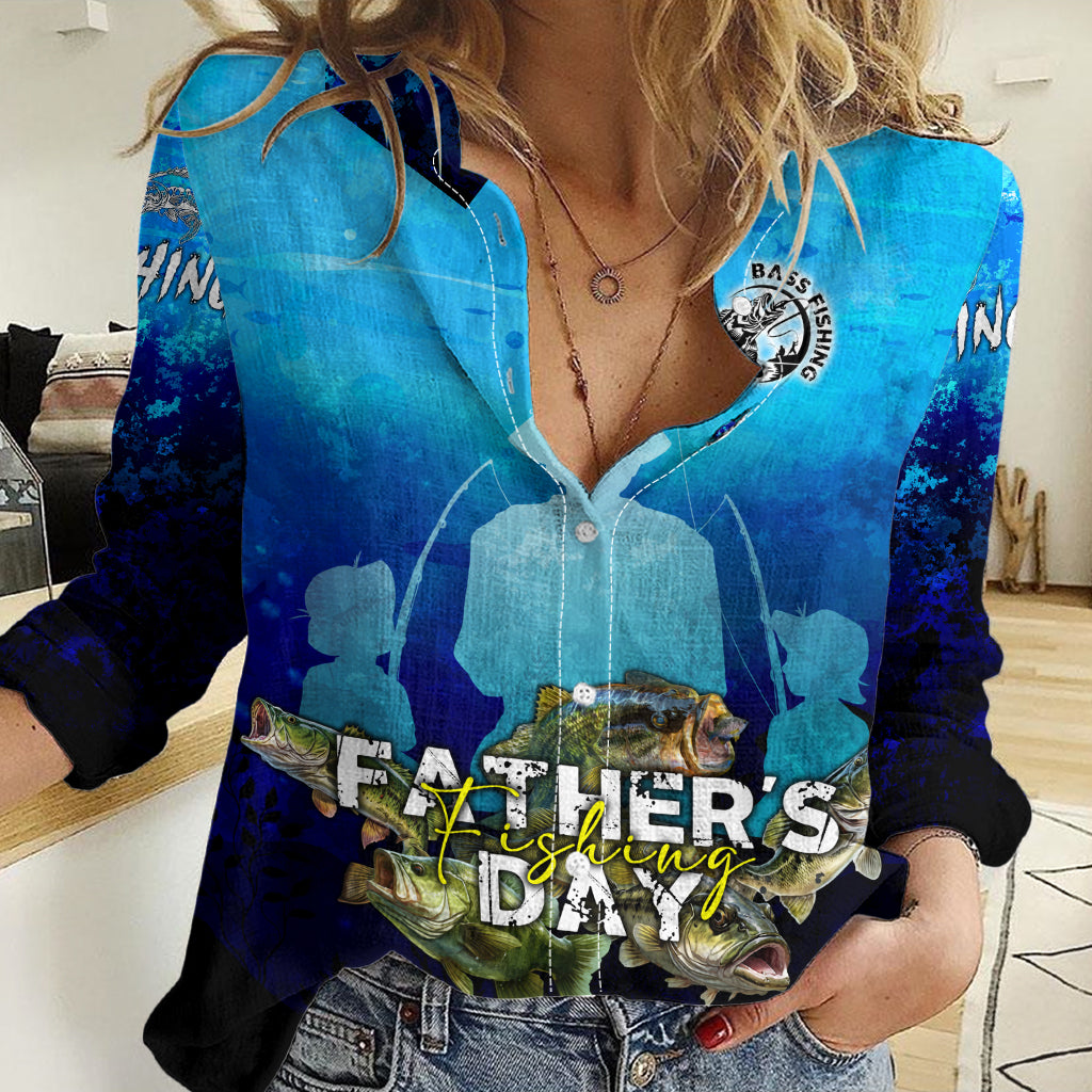 Personalized Father's Day Bass Fishing Women Casual Shirt Son and Daughter - Wonder Print Shop