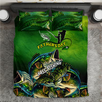 Green bass fishing bedding set with two pillows and Father's Day silhouette design