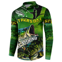 Green bass fishing button sweatshirt, front graphic of bass with “Happy Father’s Day” lettering