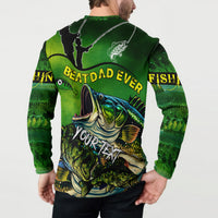 Green bass fishing button sweatshirt, back shows bass with “Best Dad Ever” and “Your Fish” text