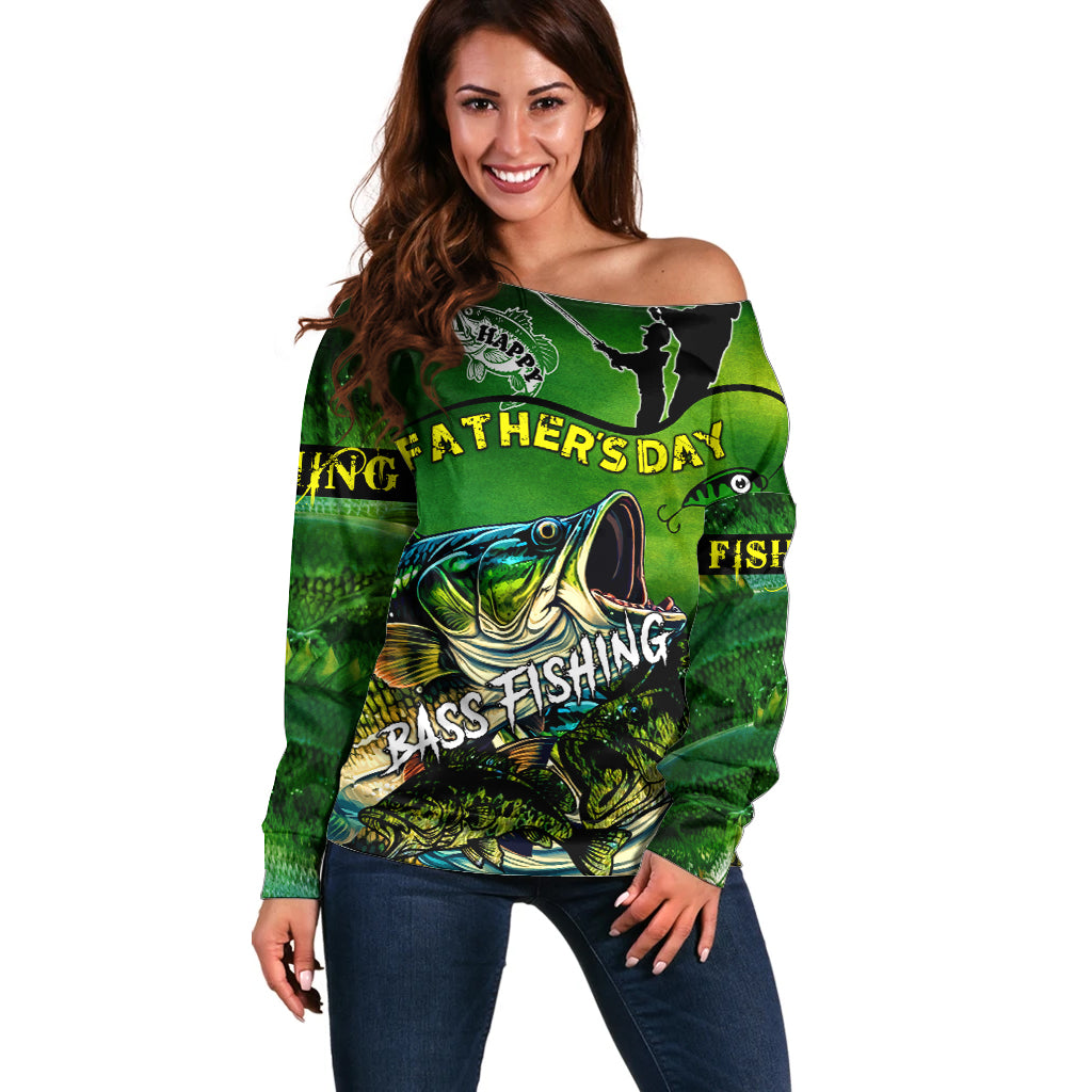 Father's Day Bass Fishing Off Shoulder Sweater Best Dad Ever - Wonder Print Shop