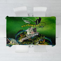 Green bass fishing tablecloth featuring Happy Father's Day text and bass artwork