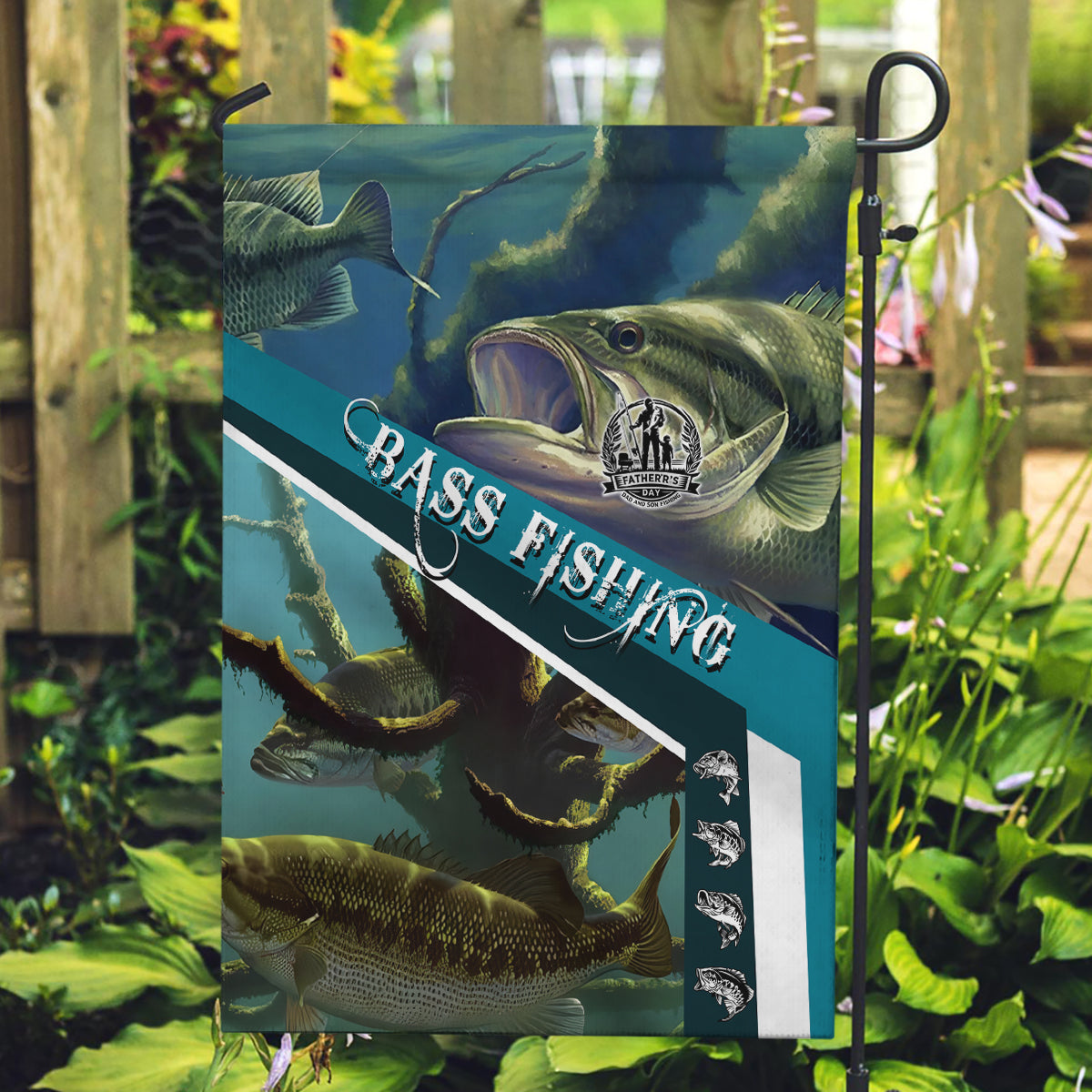 Happy Father's Day Bass Fishing Garden Flag Dad and Son - Wonder Print Shop