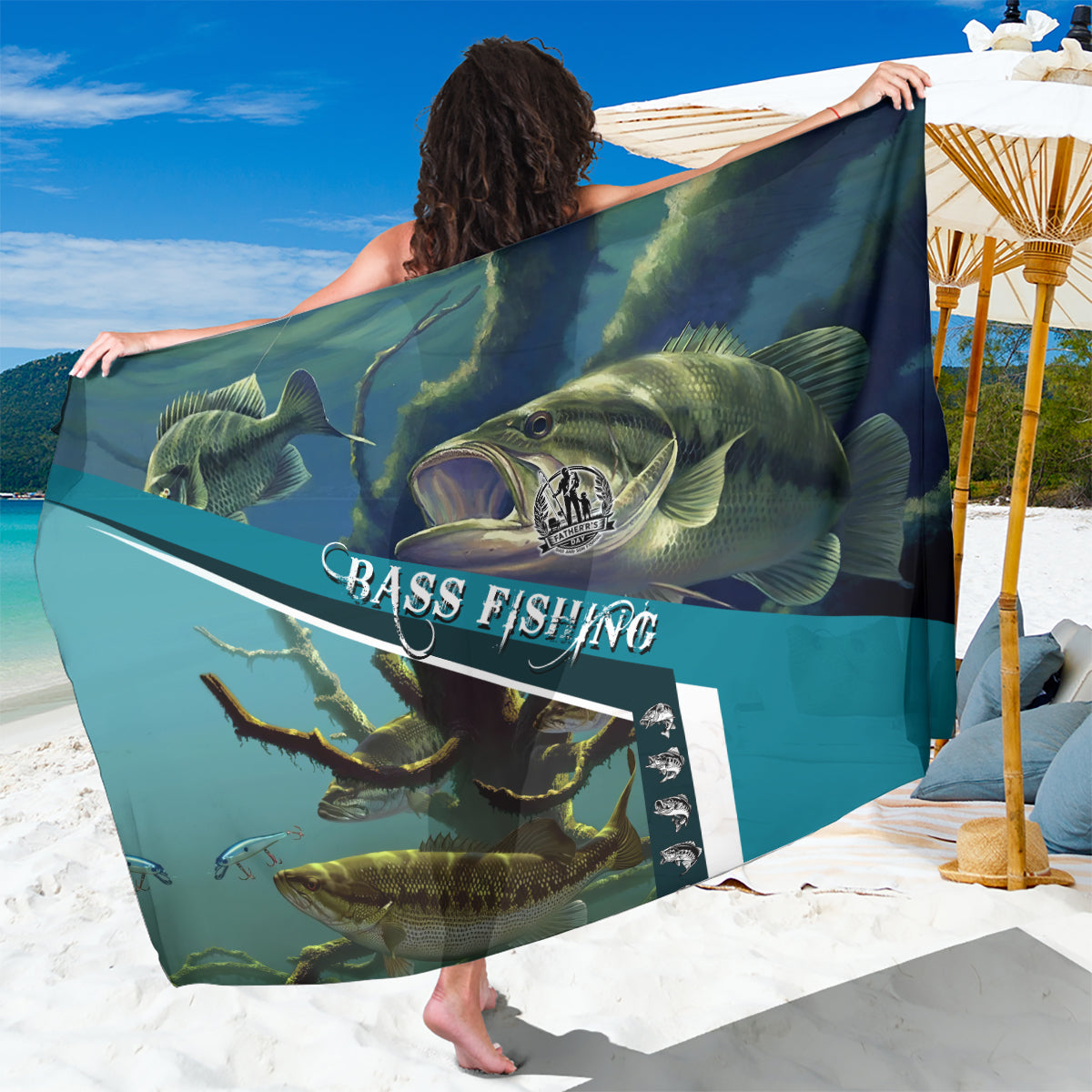 Happy Father's Day Bass Fishing Sarong Dad and Son - Wonder Print Shop