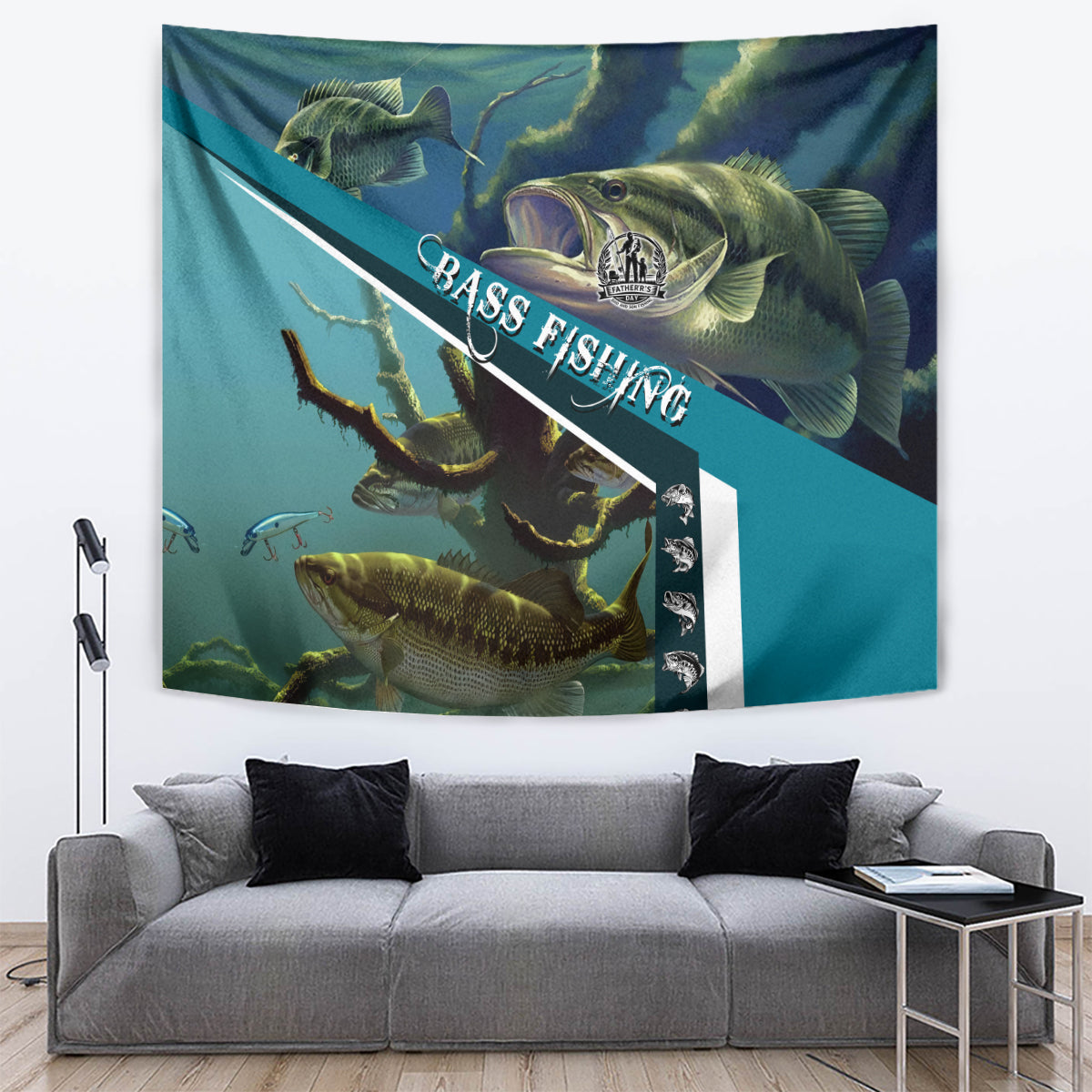 Happy Father's Day Bass Fishing Tapestry Dad and Son