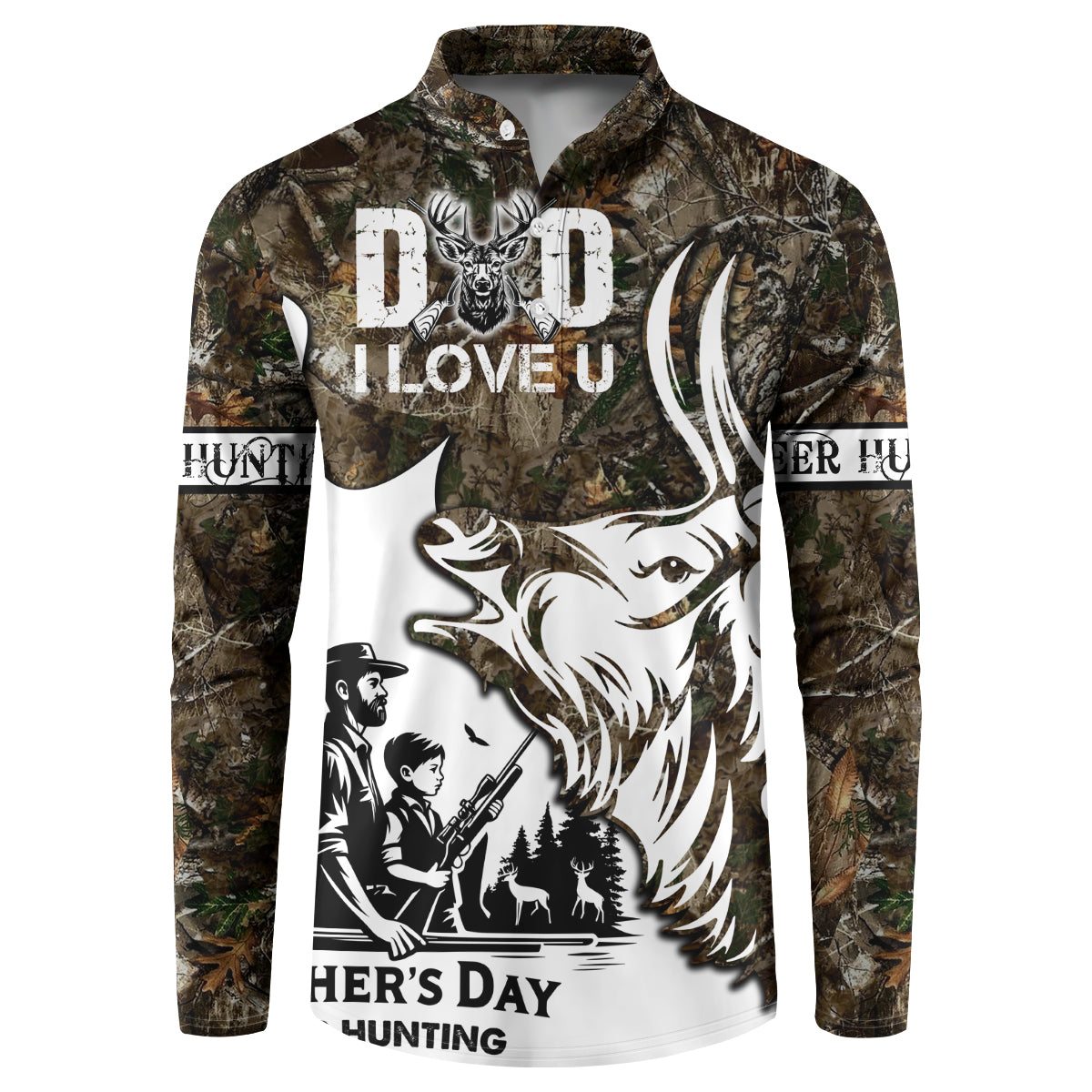 Happy Father's Day Deer Hunting Button Sweatshirt Dad I Love You - Wonder Print Shop