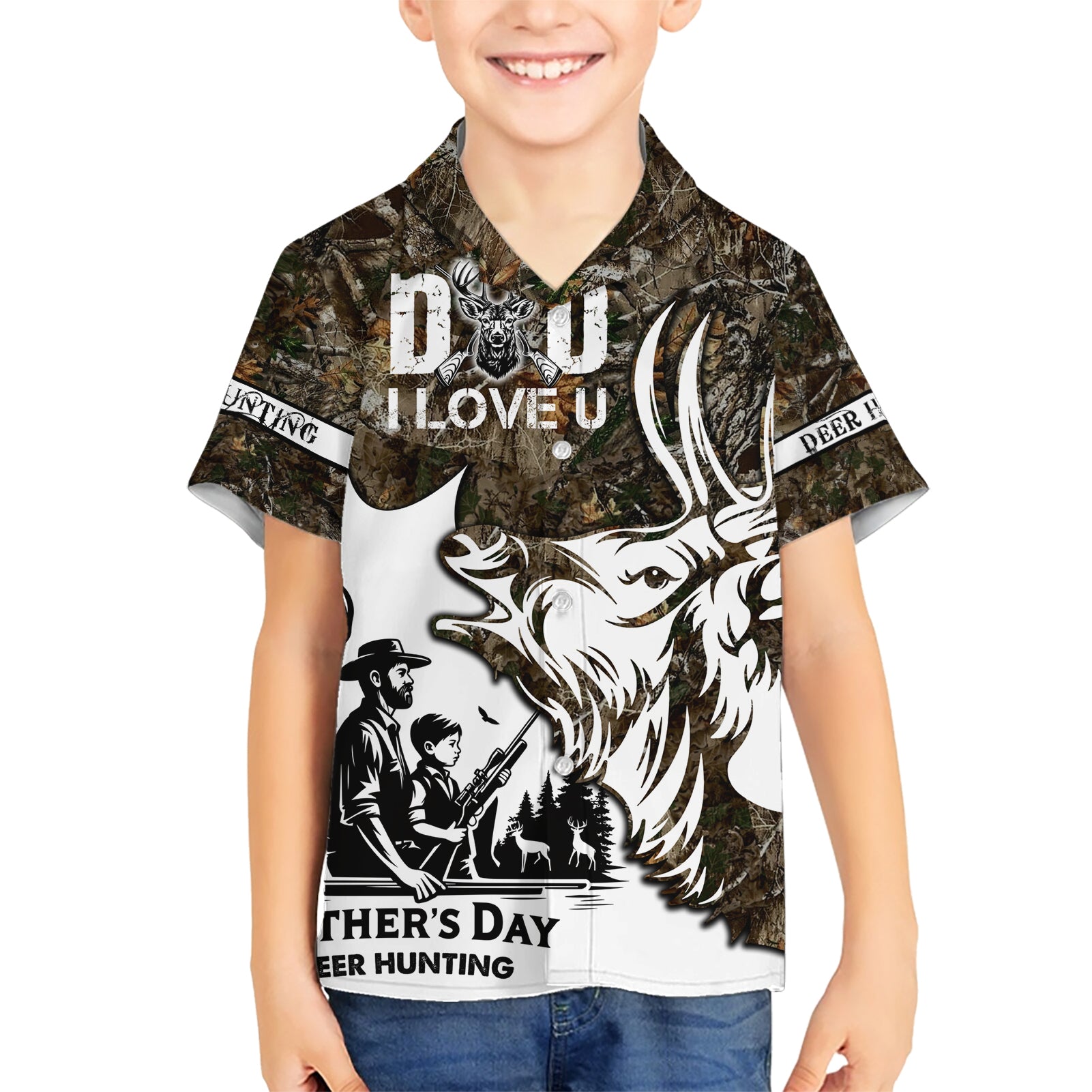 Happy Father's Day Deer Hunting Kid Hawaiian Shirt Dad I Love You - Wonder Print Shop