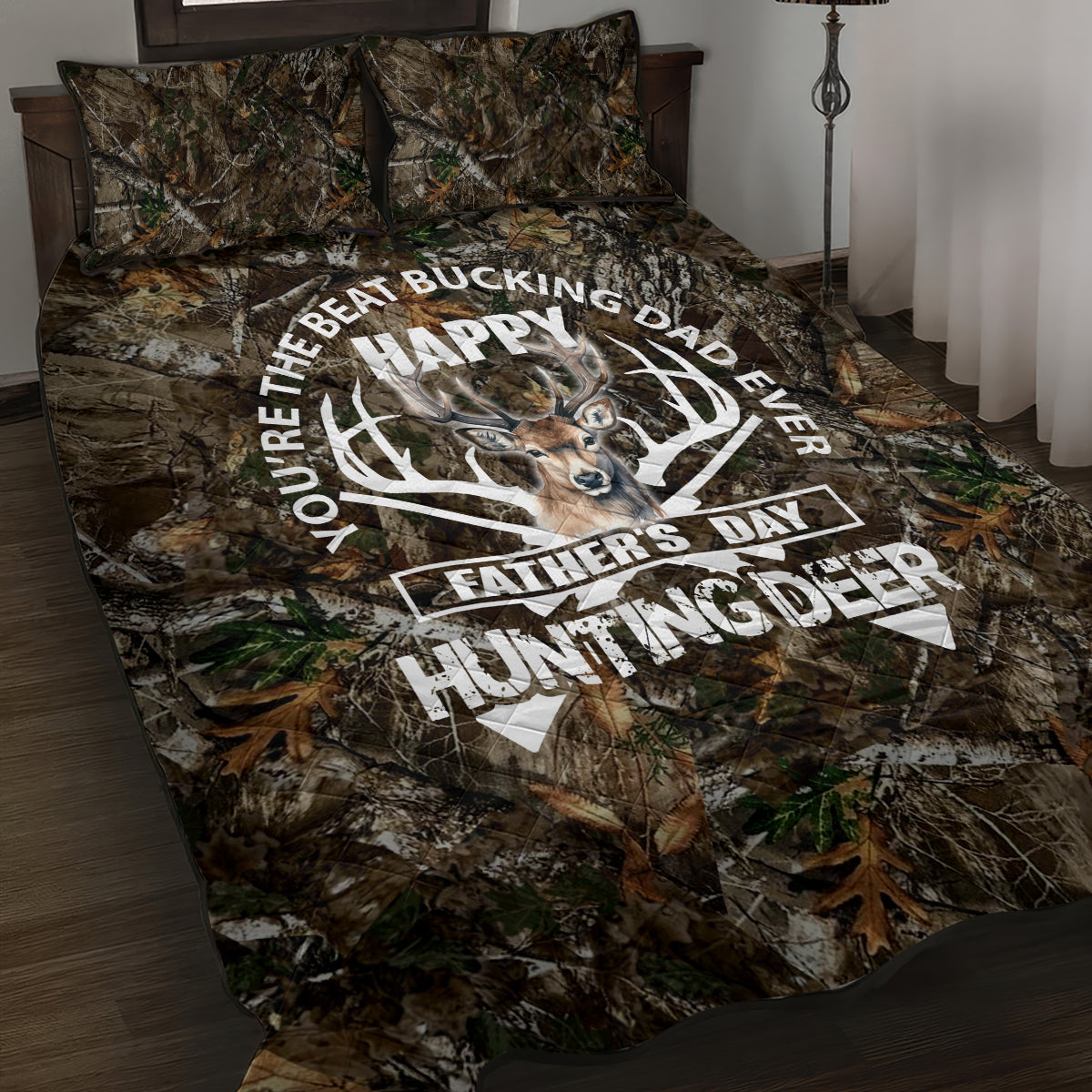 Happy Father's Day Deer Hunting Quilt Bed Set Dad I Love You