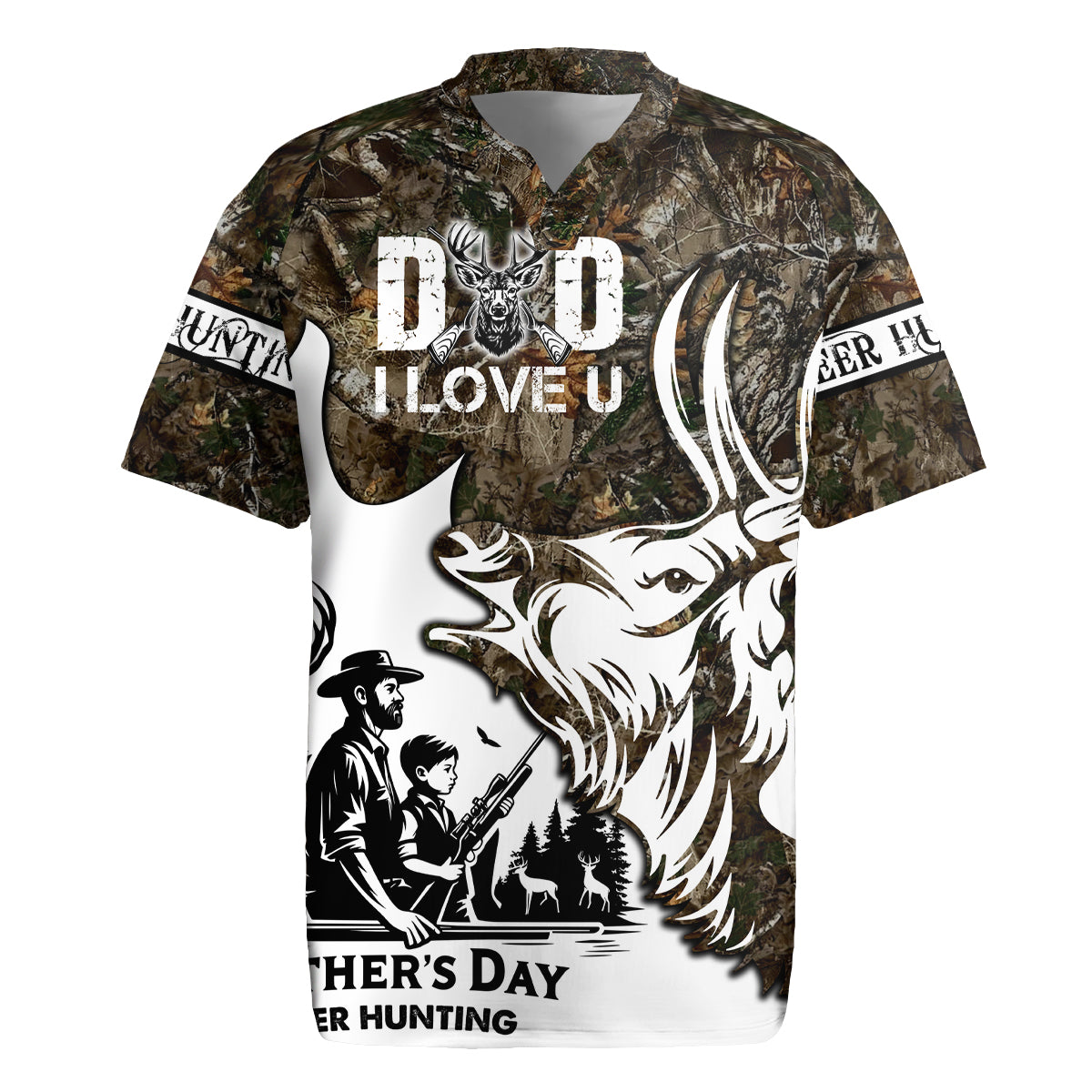 Happy Father's Day Deer Hunting Rugby Jersey Dad I Love You