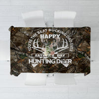 Camouflage deer hunting tablecloth with deer antlers and Happy Fathers Day text