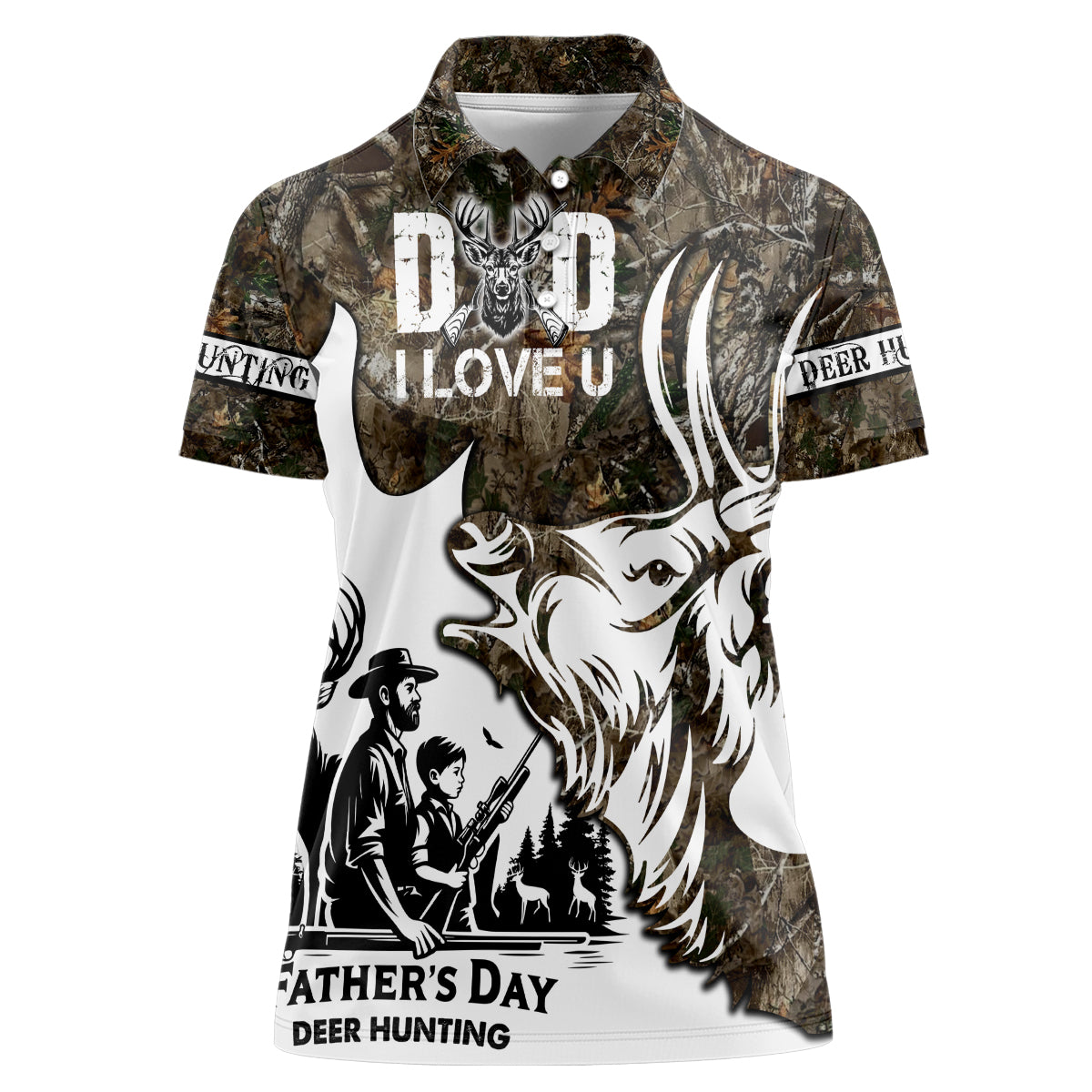 Happy Father's Day Deer Hunting Women Polo Shirt Dad I Love You