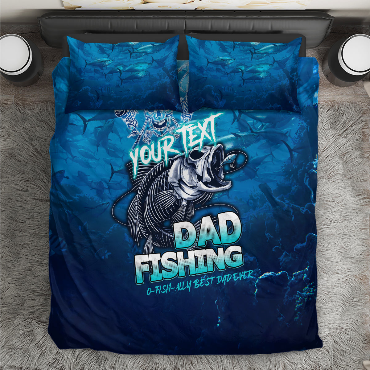 Personalized Father's Day Dad Fishing Skull Fisherman Bedding Set O Fish Ally Best Dad Ever - Wonder Print Shop