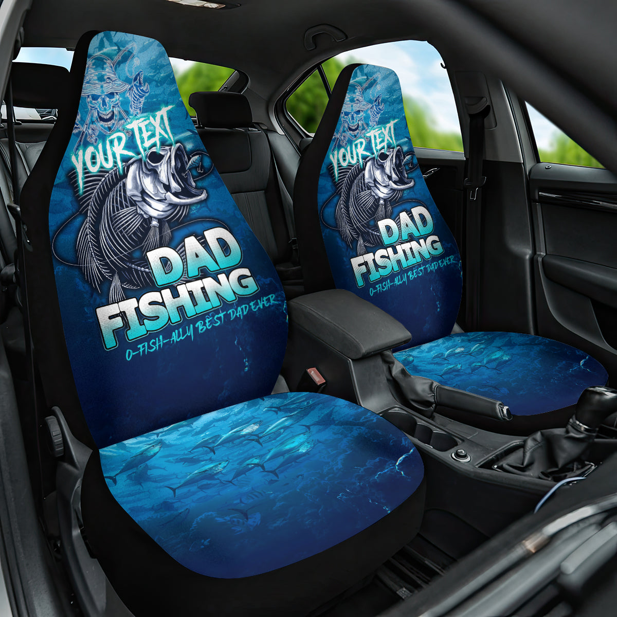 Personalized Father's Day Dad Fishing Skull Fisherman Car Seat Cover O Fish Ally Best Dad Ever - Wonder Print Shop