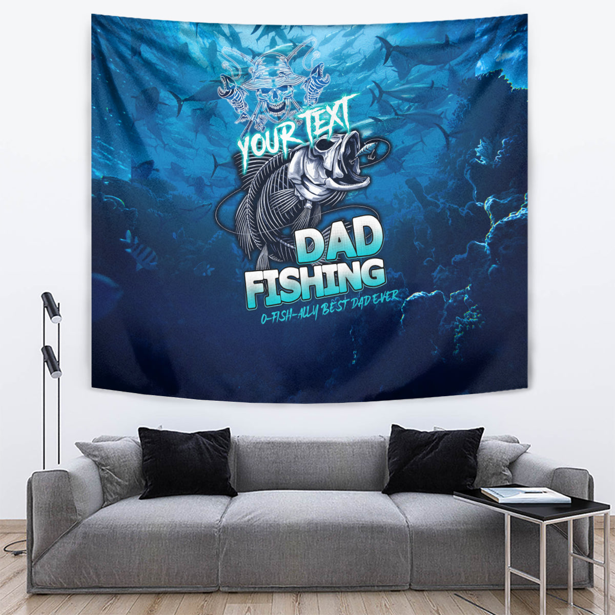 Personalized Father's Day Dad Fishing Skull Fisherman Tapestry O Fish Ally Best Dad Ever