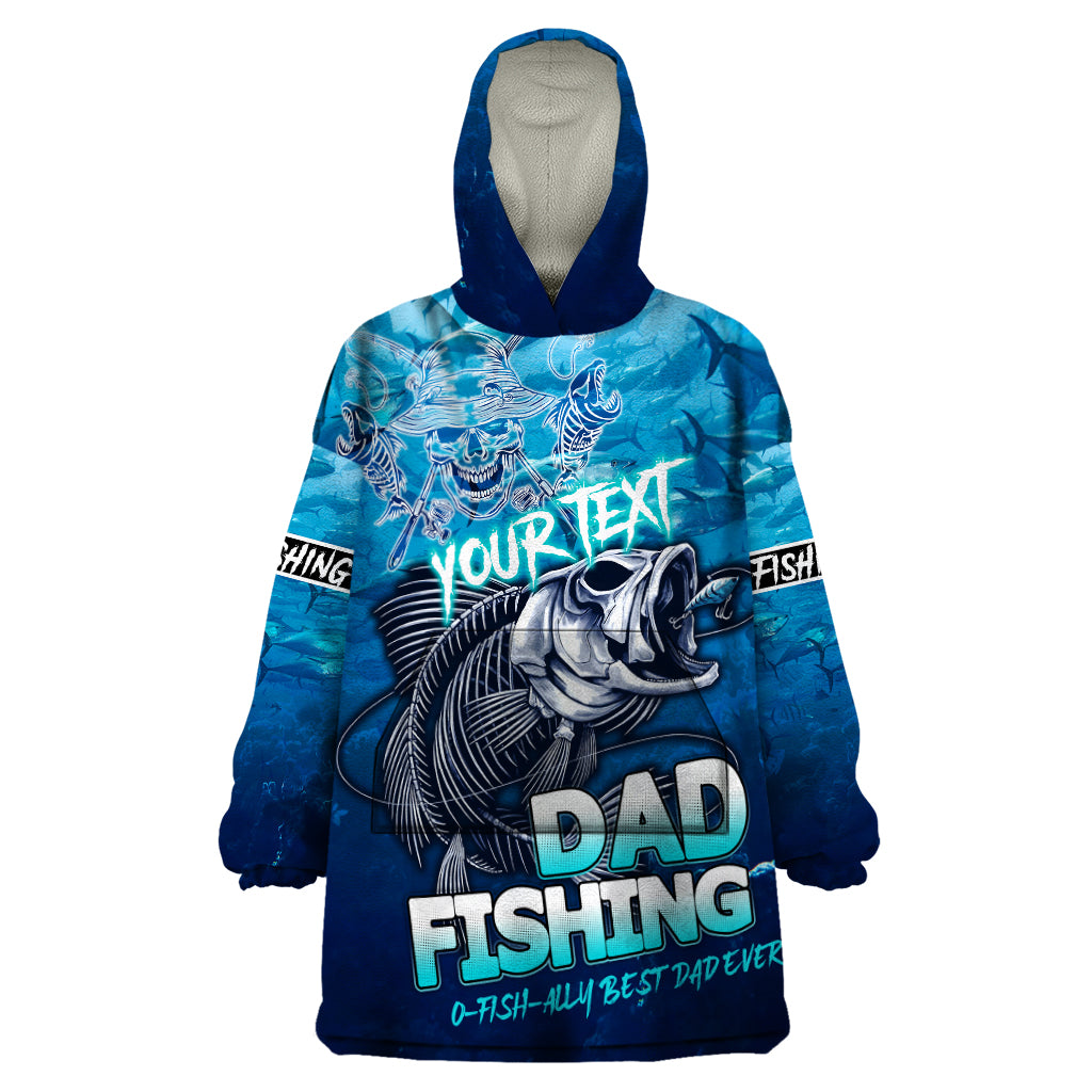 Personalized Father's Day Dad Fishing Skull Fisherman Wearable Blanket Hoodie O Fish Ally Best Dad Ever