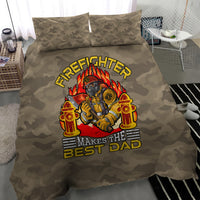 Camouflage firefighter dad bedding set with large front graphic on duvet and two pillows