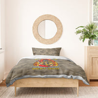 Camouflage firefighter dad bedding set with duvet showing fireman crest and 'best dad' text