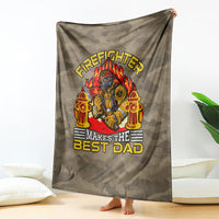 Firefighter theme throw blanket with dark camo pattern and 'Makes the Best Dad' graphic