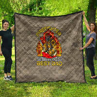 Grey large quilt featuring firefighter graphic and “Makes the Best Dad” lettering