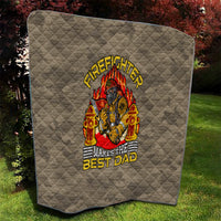 Grey quilt blanket with firefighter crest and “Makes the Best Dad” wording