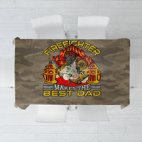 Camo firefighter “Best Dad” tablecloth with printed fire helmet and lanterns