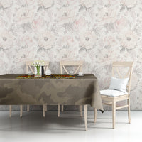 Camo firefighter “Best Dad” tablecloth on a table with chairs and floral wall backdrop