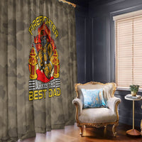 Olive camo window curtain panel with firefighter graphic and Makes the Best Dad text