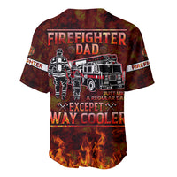 Firefighter dad baseball jersey, dark red back with firefighter and firetruck graphic, flames