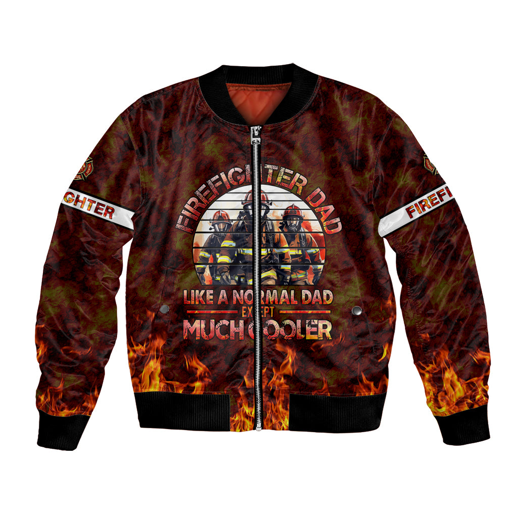 Firefighter bomber jacket with zip front and large flame graphic
