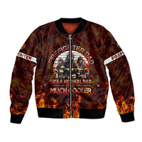 Firefighter bomber jacket with zip front and large flame graphic