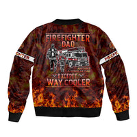 Firefighter bomber jacket with zip front and fire truck graphic with flames