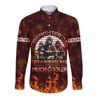 Red firefighter long-sleeve button shirt with front firefighter graphic and flames