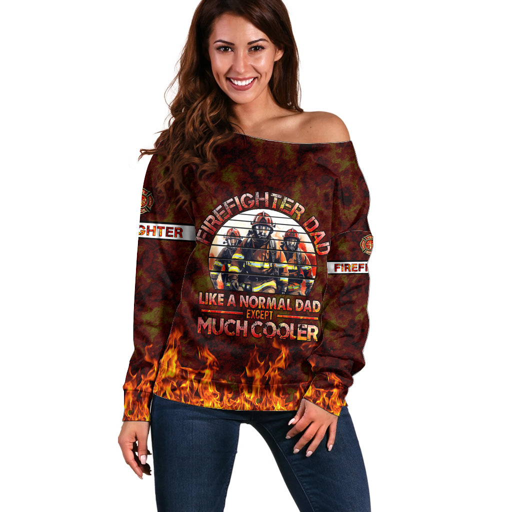 Father and Kids Firefighter Off Shoulder Sweater Like A Normal Dad - Wonder Print Shop