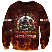 Red firefighter dad sweatshirt with crewneck and colorful fire graphic front