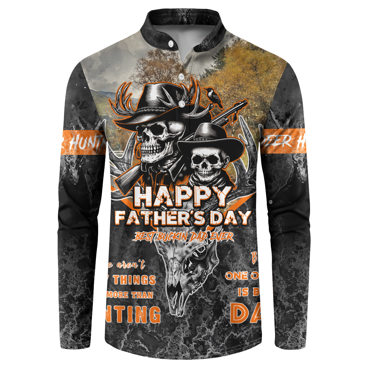 Father's Day Skull Deer Hunting Button Sweatshirt Best Buckin Dad Ever - Wonder Print Shop