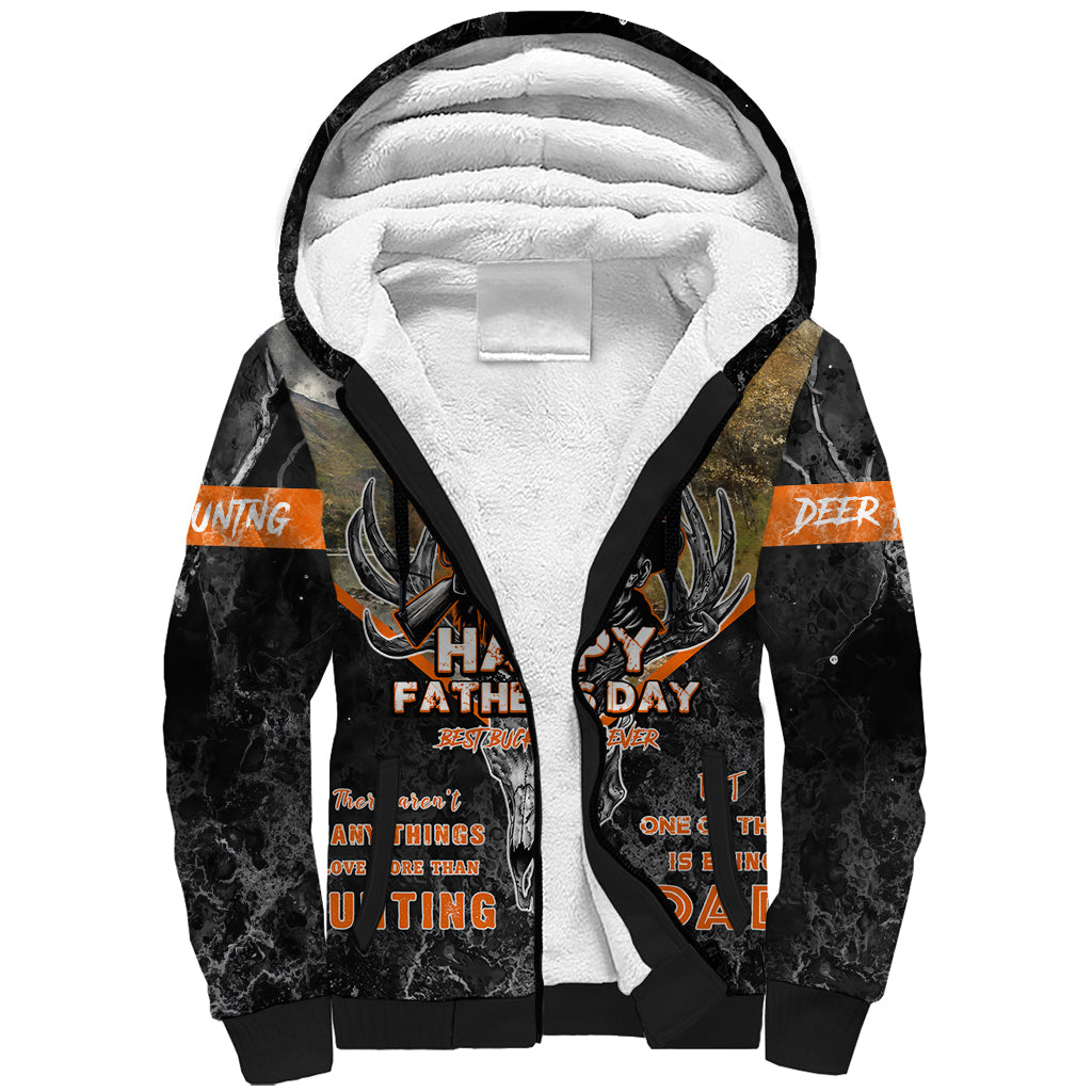 Father's Day Skull Deer Hunting Sherpa Hoodie Best Buckin Dad Ever