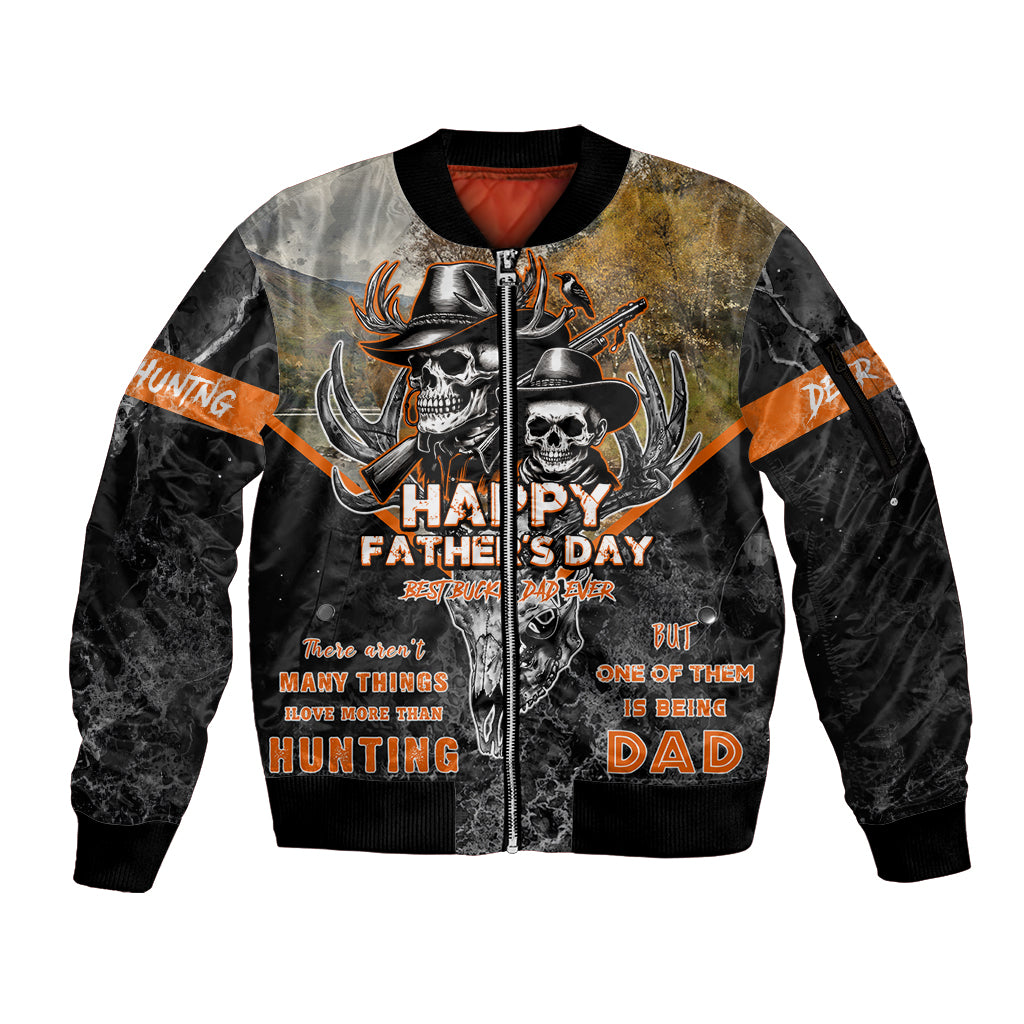 Father's Day Skull Deer Hunting Sleeve Zip Bomber Jacket Best Buckin Dad Ever