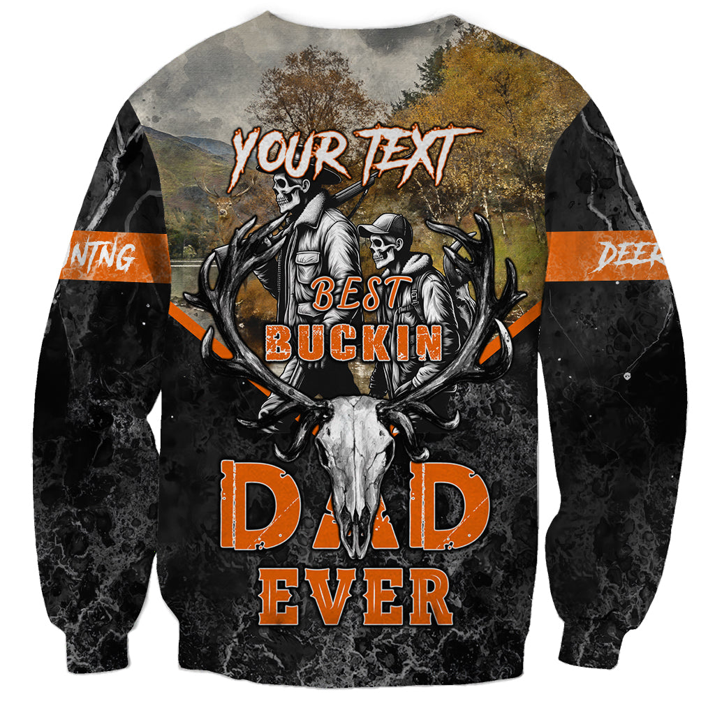 Unisex crewneck sweatshirt with "Best Buckin" skull-and-deer front graphic, orange bands