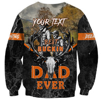 Unisex crewneck sweatshirt with "Best Buckin" skull-and-deer front graphic, orange bands
