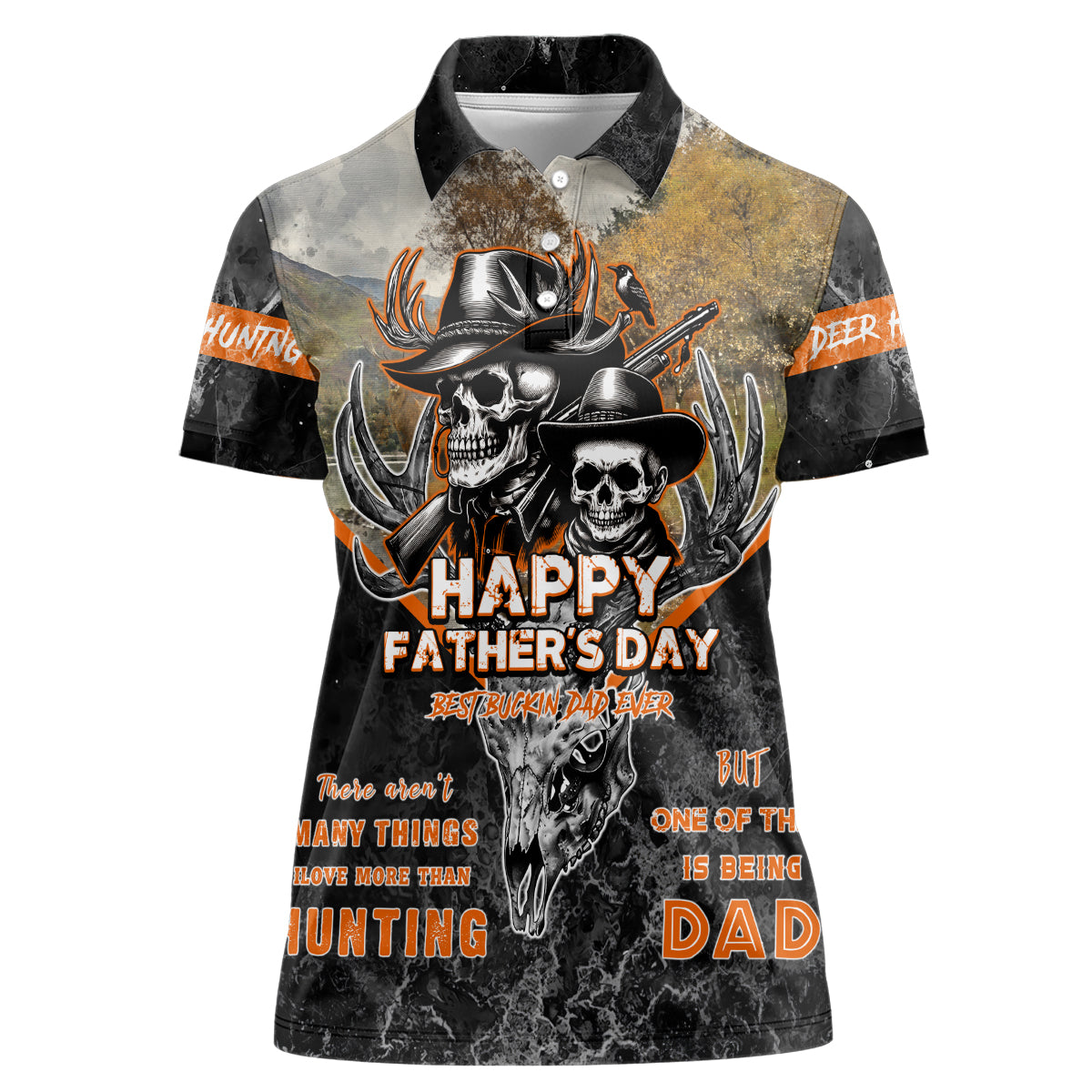 Father's Day Skull Deer Hunting Women Polo Shirt Best Buckin Dad Ever