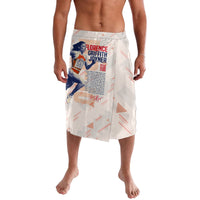 Beige printed wrap skirt with elastic waistband, graphic athletic portrait design