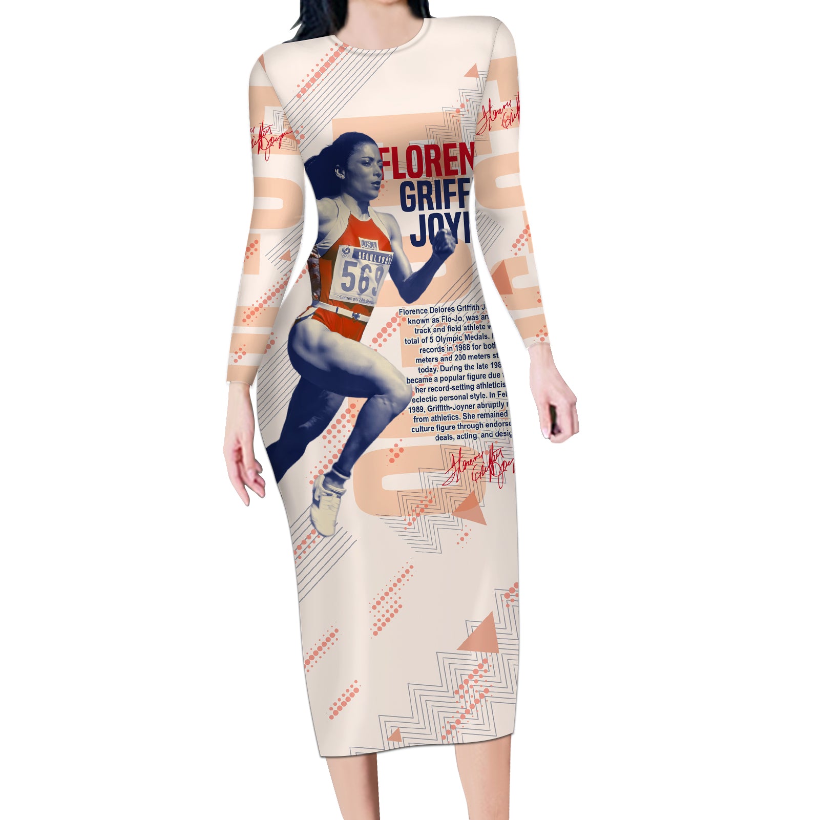 The Phenomenal Woman Flo-Jo Long Sleeve Bodycon Dress 1988 - Wonder Print Shop